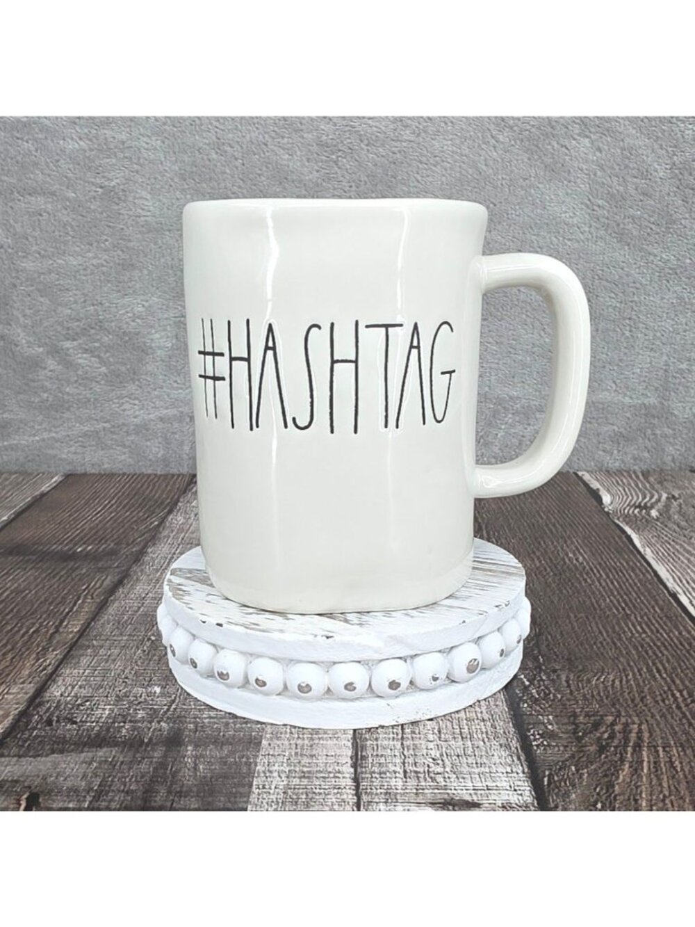 Rae Dunn Magenta LL Coffee Mug #HASHTAG Cream Black Farmhouse Rustic Cottagecore